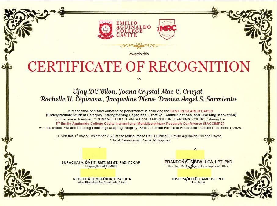 5th Emilio Aguinaldo College Cavite International Multidisciplinary Research Conference (EACCIMRC)