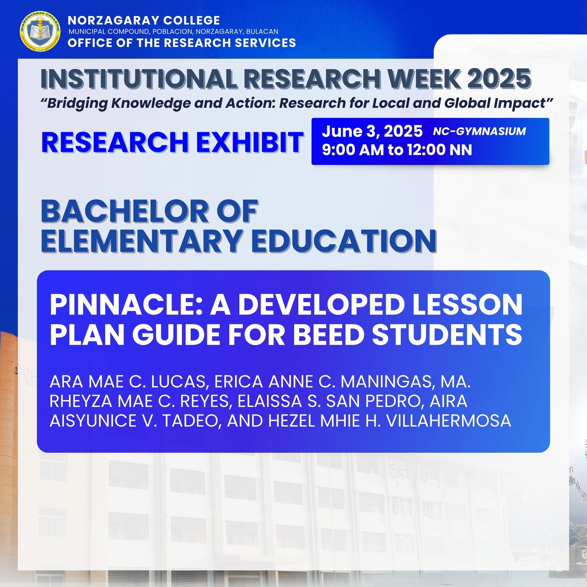 INSTITUTIONAL RESEARCH WEEK 2025 – COLLEGE OF EDUCATION RESEARCH EXHIBIT