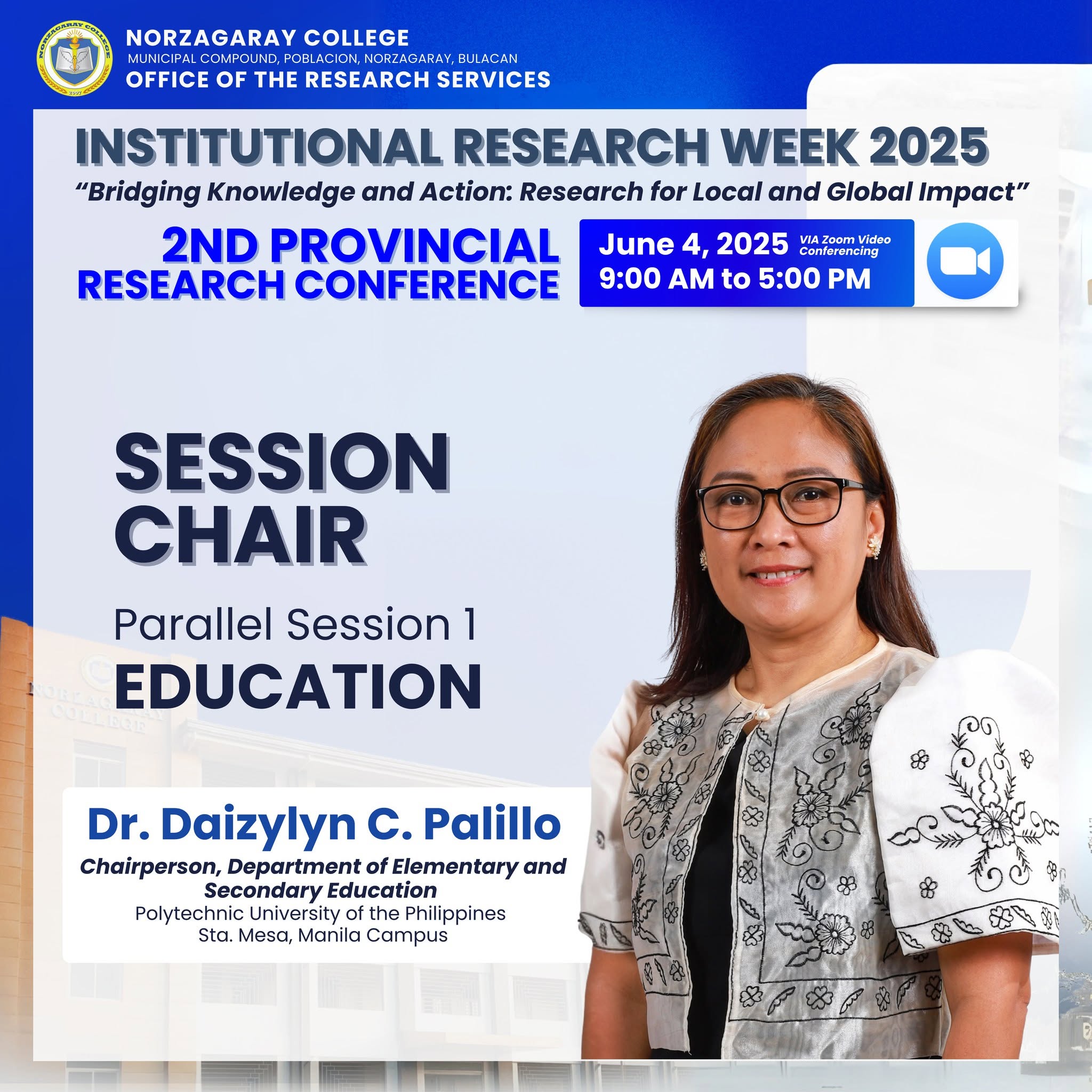 2ND PROVINCIAL RESEARCH CONFERENCE – SESSION CHAIR FOR THE EDUCATION TRACK