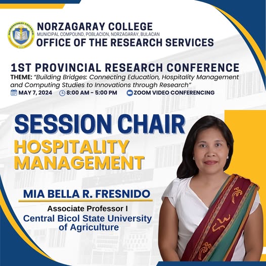 1st Provincial Research Conference – Session Chair for Hospitality Management