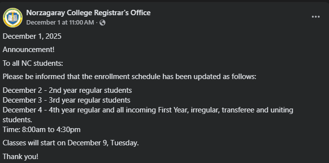 Schedule of enrolment