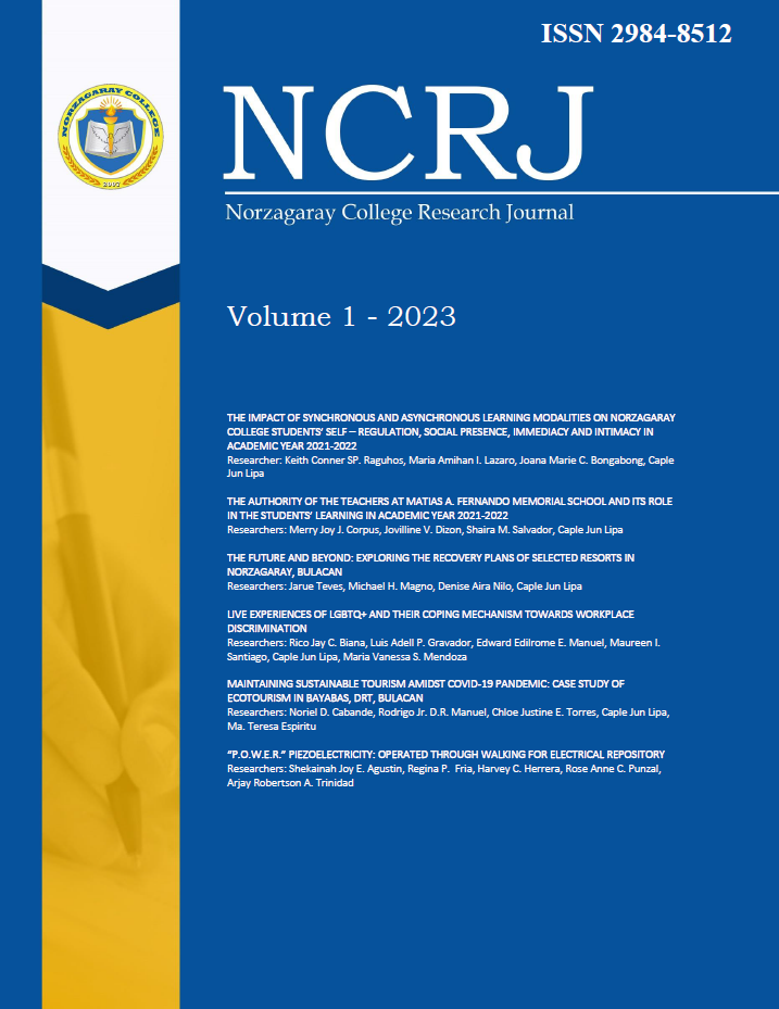 NCRJ VOLUME 1 (eISSN 2984-8520) THE IMPACT OF SYNCHRONOUS AND ASYNCHRONOUS LEARNING MODALITIES ON NORZAGARAY COLLEGE STUDENTS’ SELF – REGULATION, SOCIAL PRESENCE, IMMEDIACY AND INTIMACY IN ACADEMIC YEAR 2021-2022