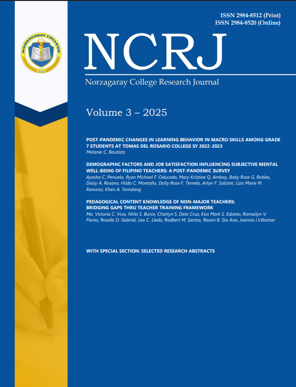NCRJ VOLUME 3 (eISSN 2984-8520) POST-PANDEMIC CHANGES IN LEARNING BEHAVIOR IN MACRO SKILLS AMONG GRADE 7 STUDENTS AT TOMAS DEL ROSARIO COLLEGE SY 2022-2023