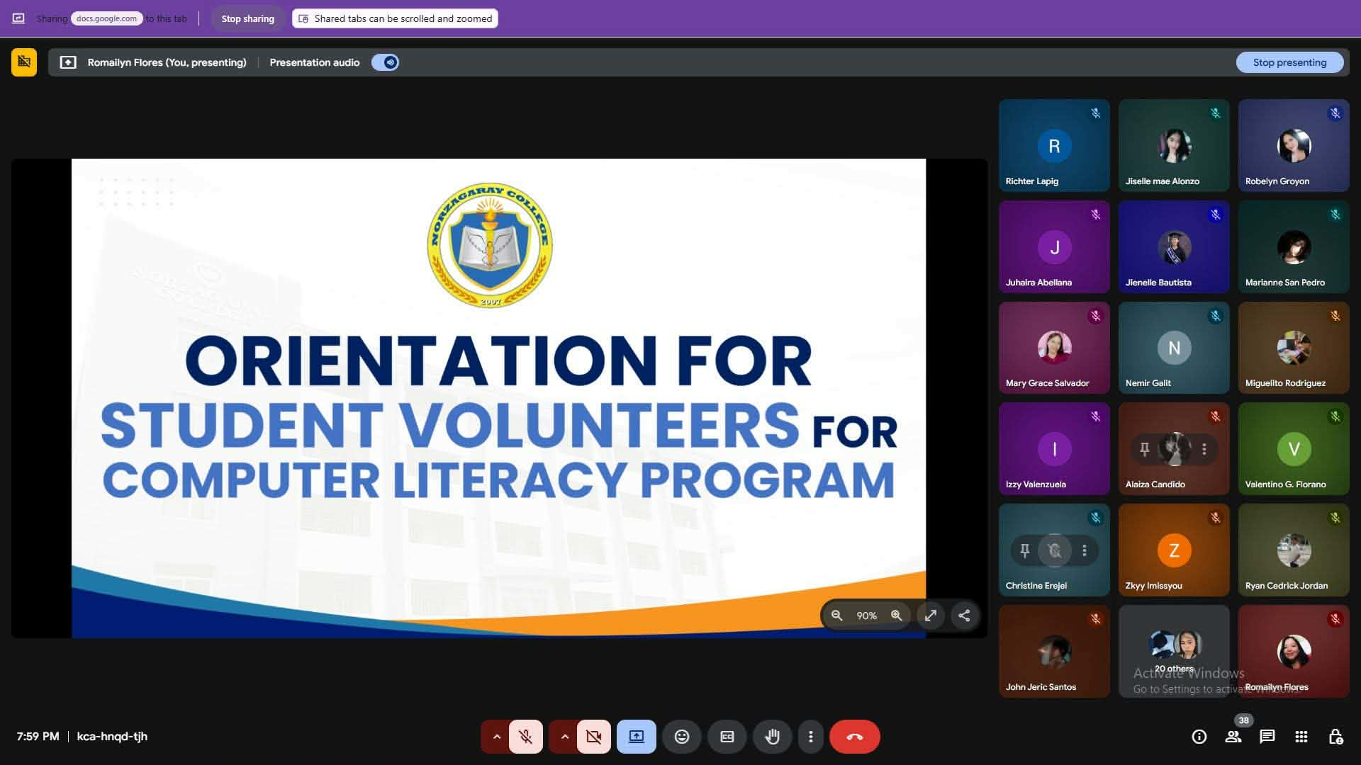 Computer Literacy Program Orientation for Student Volunteers