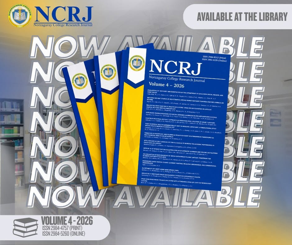 The Norzagaray College Research Journal (NCRJ), Volume 4 – 2026 is now available at the library!