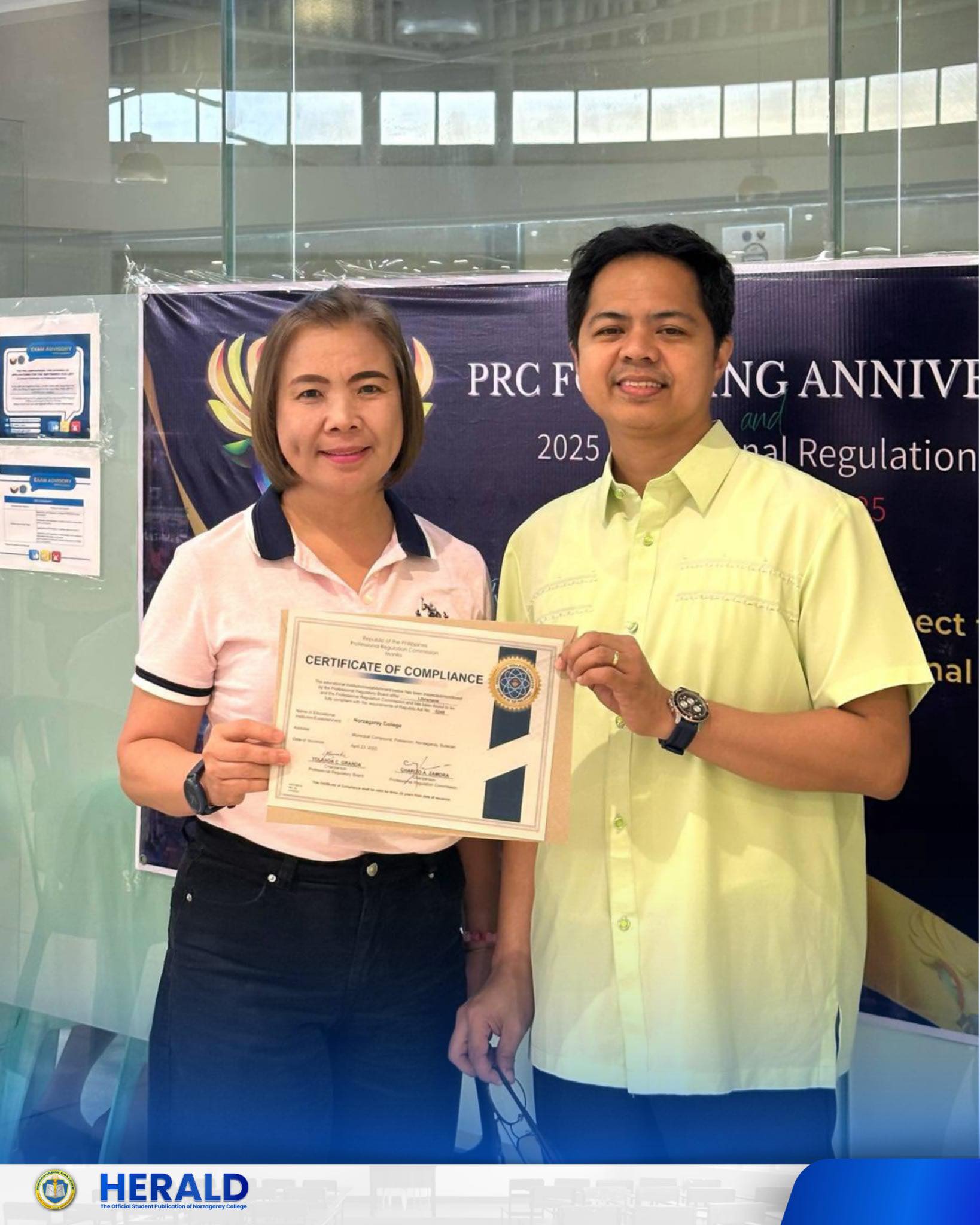 Norzagaray College Library Earns Certificate of Compliance from PRC